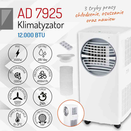 KLIMATYZATOR PRZENOŚNY ADLER 12000BTU/3,5kW KLIMATOR KLIMATYZACJA PRZENOŚNA | AD7925