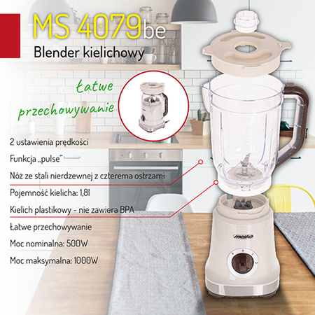 BLENDER KIELICHOWY DO KOKTAJLI 1,8L/1000W MESKO | MS4079be