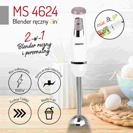 BLENDER RĘCZNY 1000W POJEMNIK BIDON BPA FREE MESKO MS4624