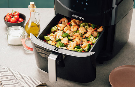 FRYTOWNICA 7L BEZTŁUSZCZOWA FUNKCJA PARY DELIMANO AIR FRYER STEAM CZARNA