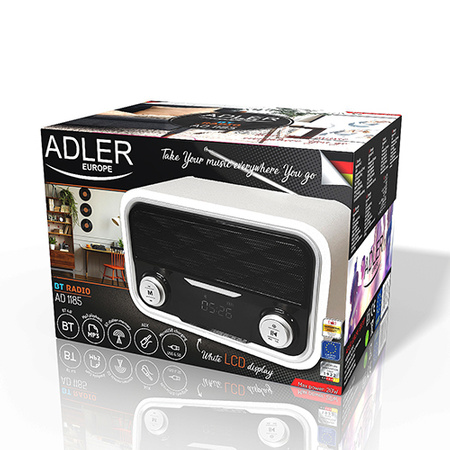 RADIO PRZENOŚNE BLUETOOTH FM/MP3/SD/USB RETRO ADLER | AD1185