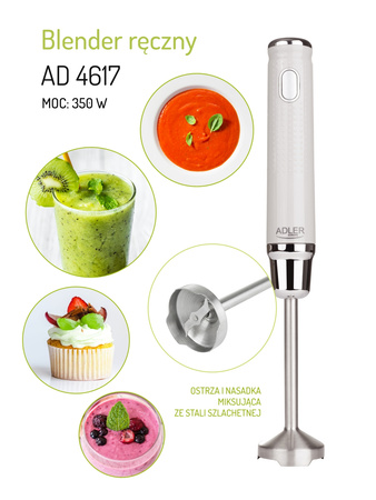 BLENDER RĘCZNY 350W STALOWE OSTRZA SZARY ADLER | AD4617