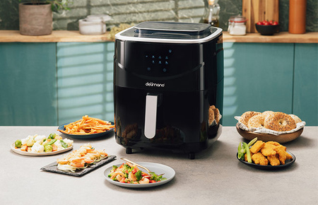 FRYTOWNICA 7L BEZTŁUSZCZOWA FUNKCJA PARY DELIMANO AIR FRYER STEAM CZARNA